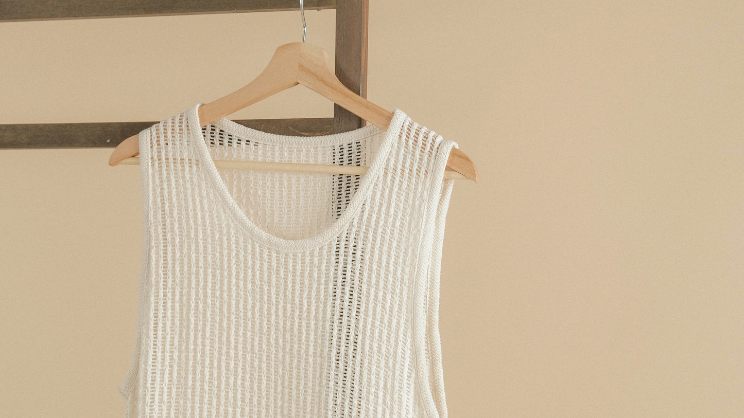 Hollow Knit Vest Dress - White