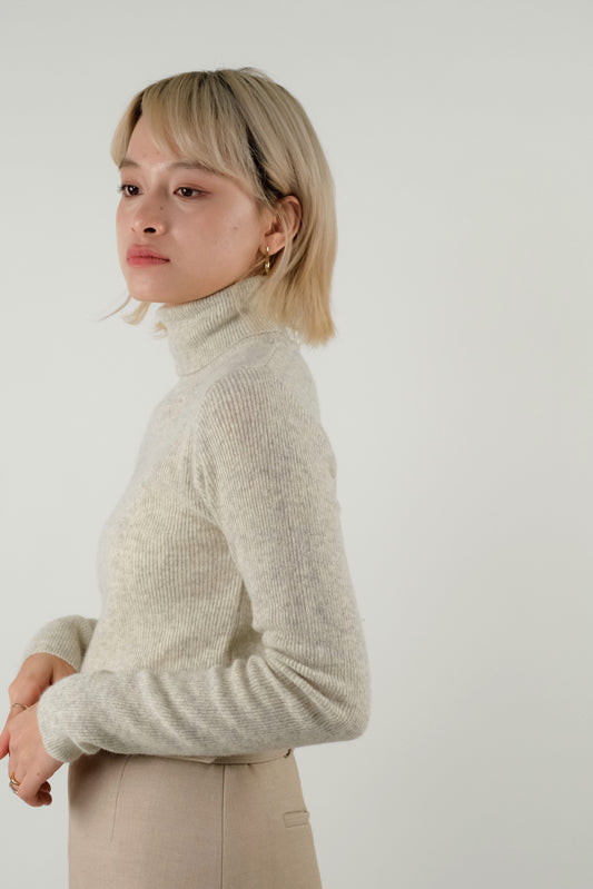 Merino Wool Turtleneck Knit Top - Oat