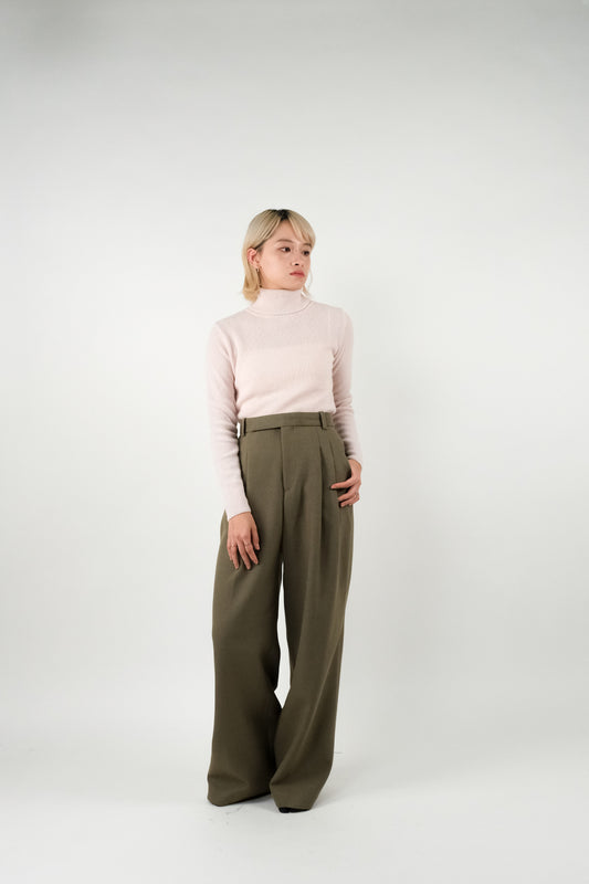 Merino Wool Turtleneck Knit Top - Pink