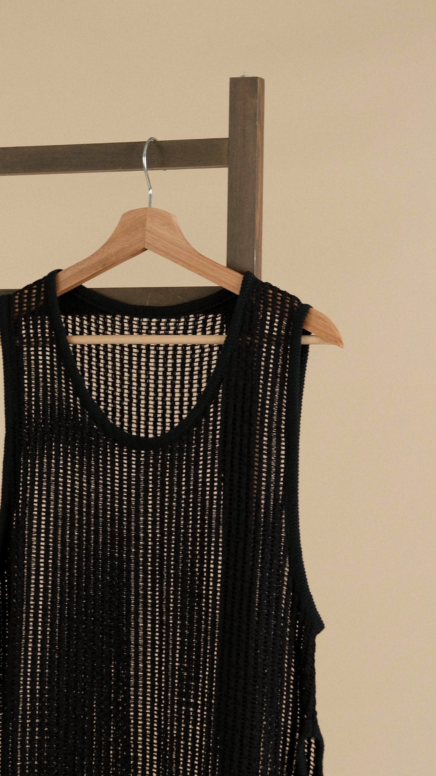 Hollow Knit Vest Dress - Black