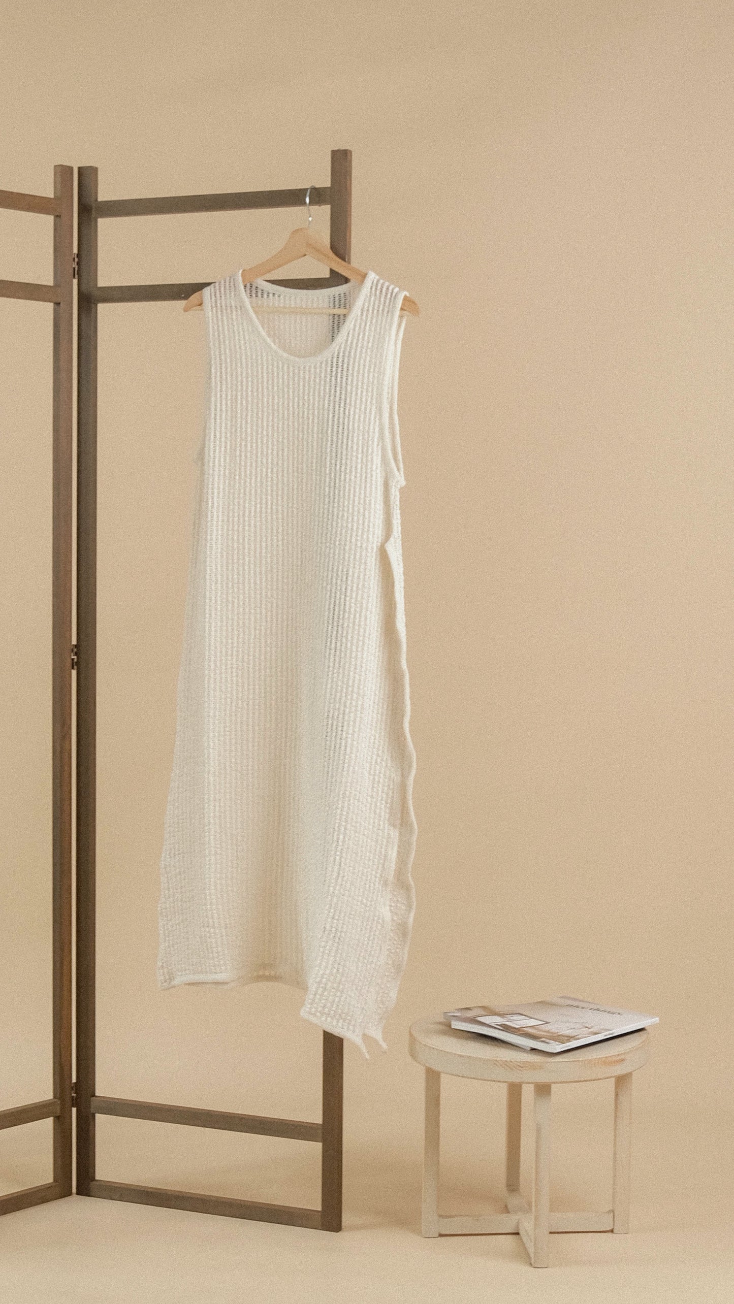 Hollow Knit Vest Dress - White