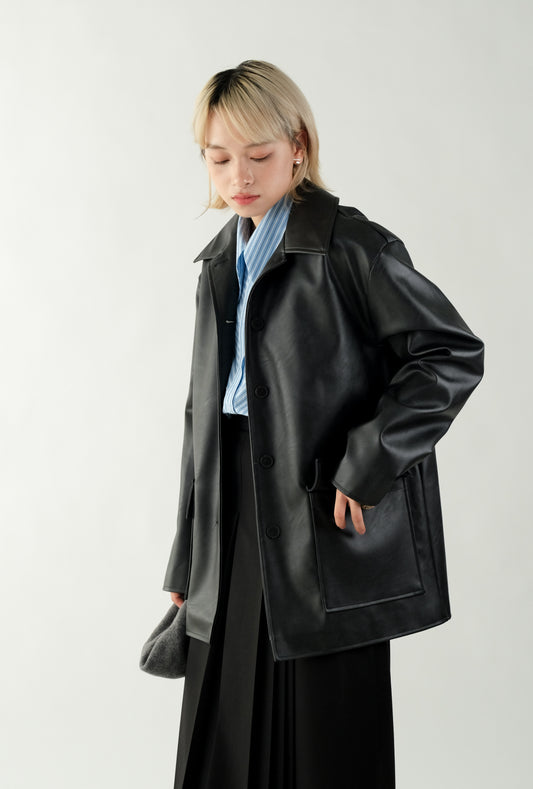 Leather Mid Length Jacket