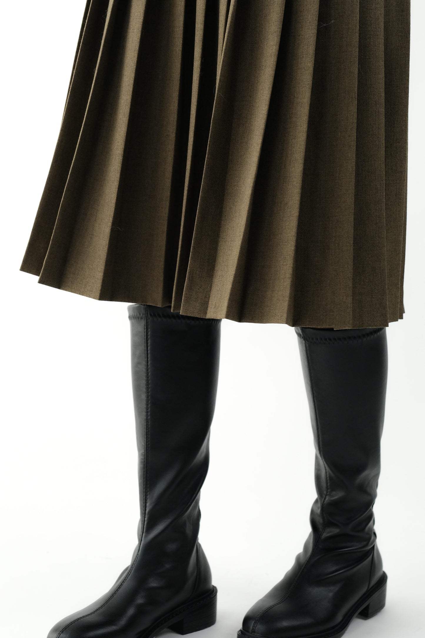 Belted Pleat Mid Skirt - Brown