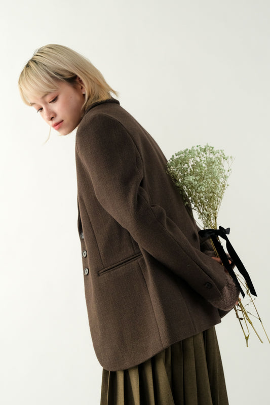 Natural Shoulder Line Loose-Fit Blazer - Brown