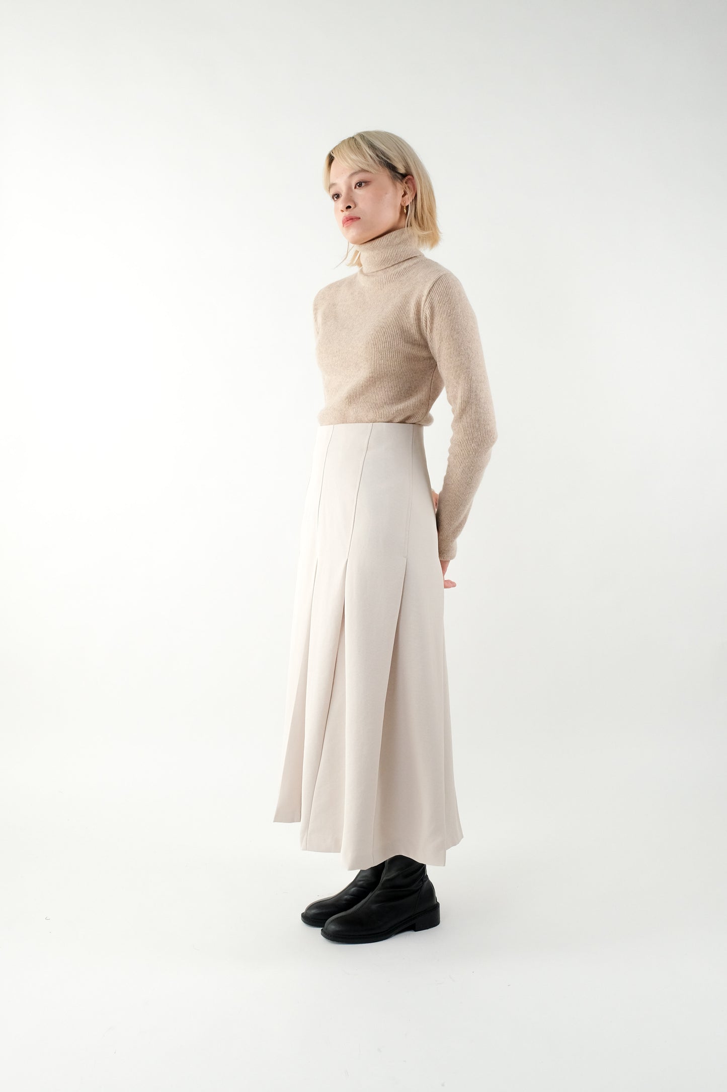 Tilted Pleat Midi Skirt