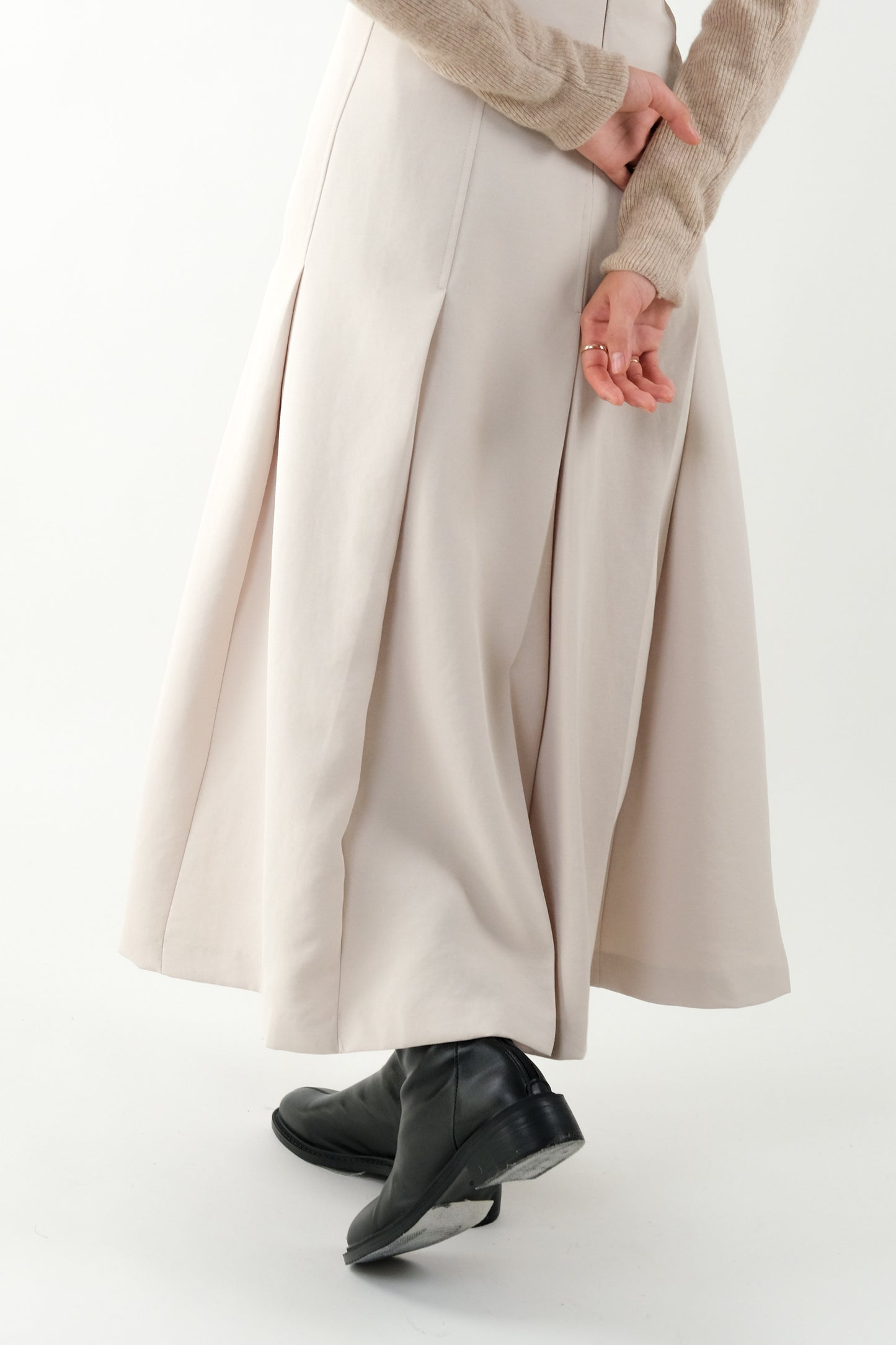 Tilted Pleat Midi Skirt