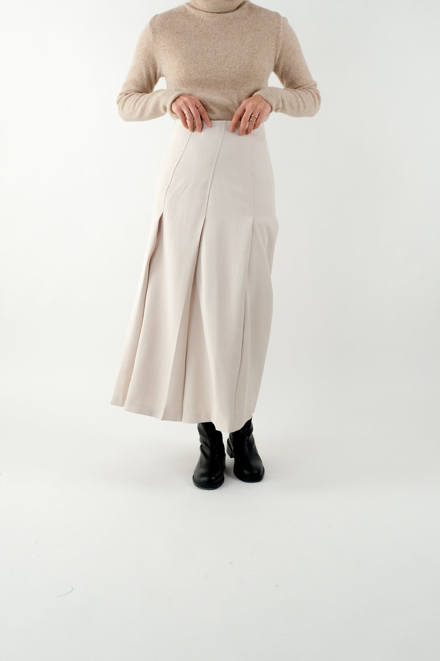 Tilted Pleat Midi Skirt