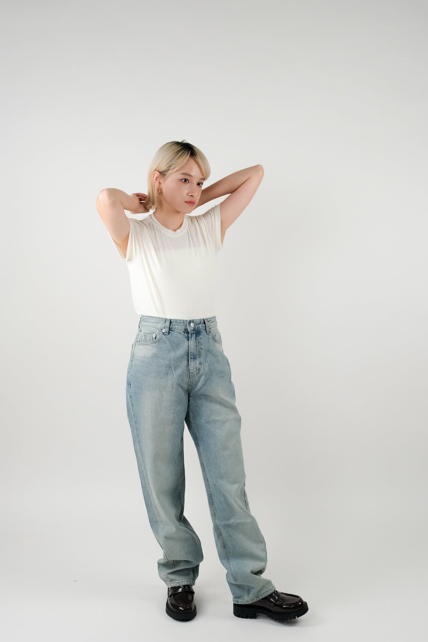 High Waisted Acid Washed Denim Pants