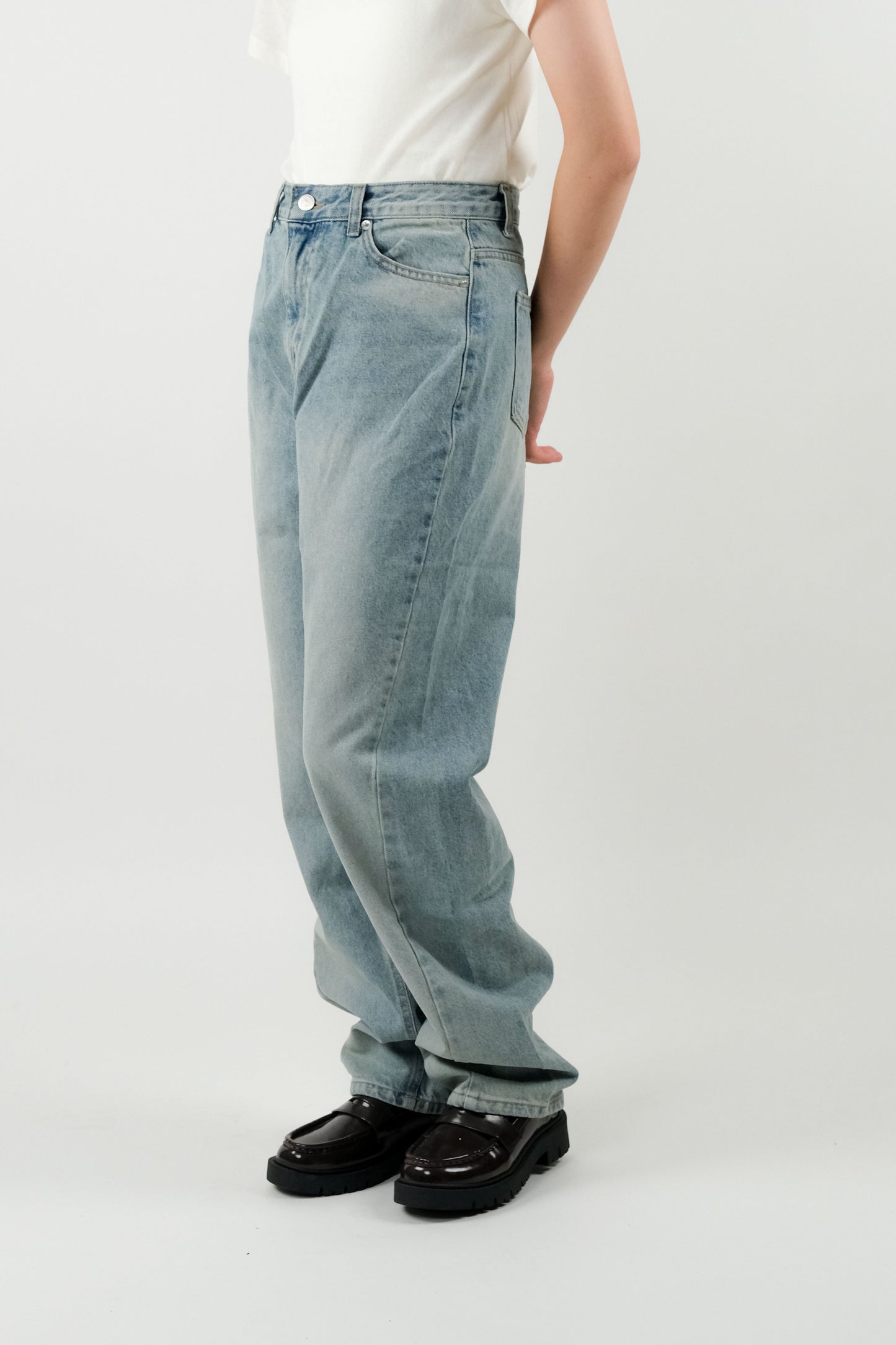 High Waisted Acid Washed Denim Pants