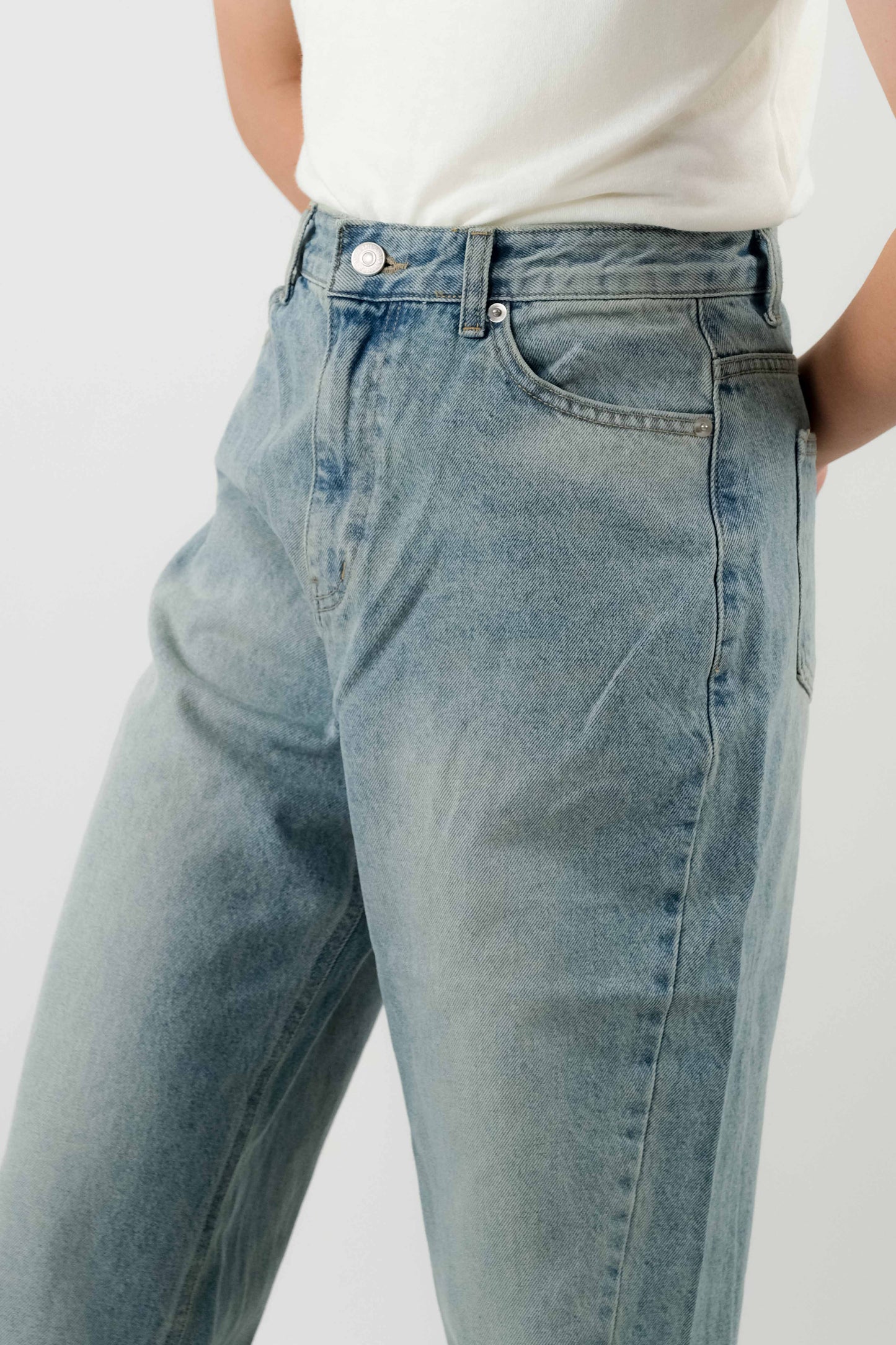 High Waisted Acid Washed Denim Pants