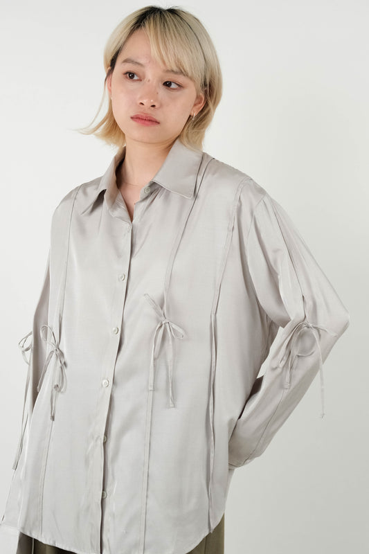 Sleeve Ribbon Shirt - Beige