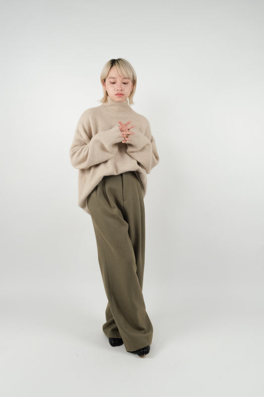 High Waisted Strap Pleated Straight Pants - Olive