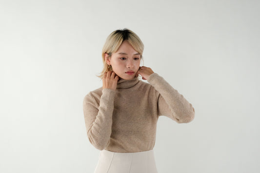 Merino Wool Turtleneck Knit Top - Khaki