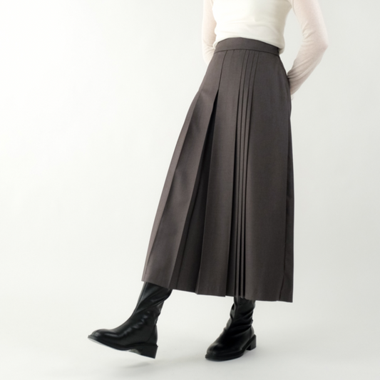 Pleat Midi Skirt - Grey